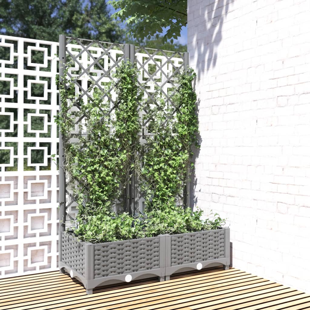 Zahradní truhlík s treláží světle šedý 80 x 40 x 121,5 cm PP