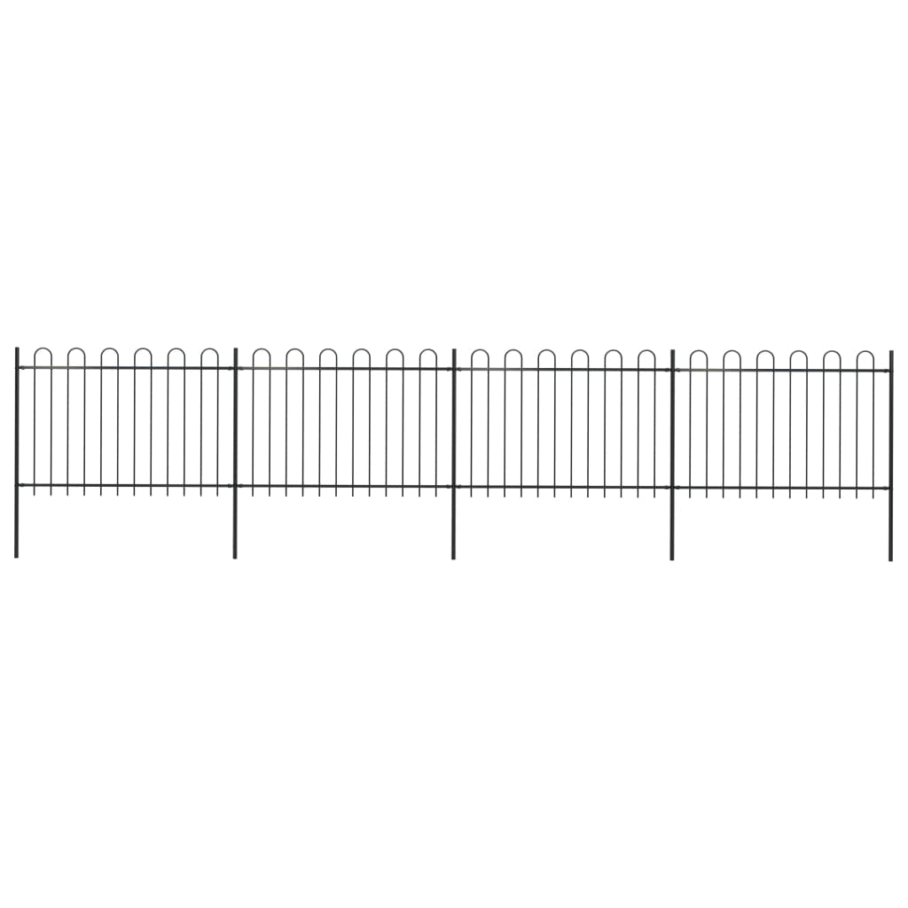 Zahradní plot s obloučky ocelový 6,8 x 1,2 m černý