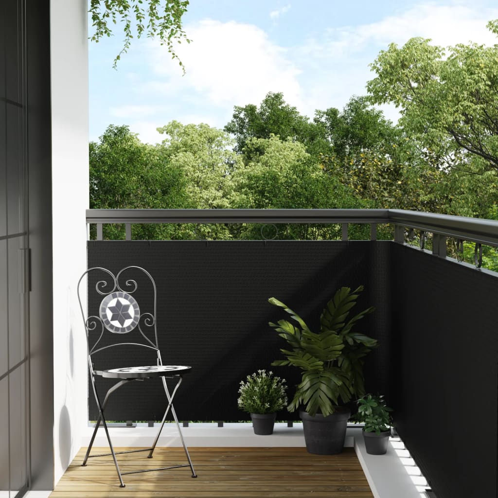 Balkonová zástěna černá 600 x 90 cm polyratan