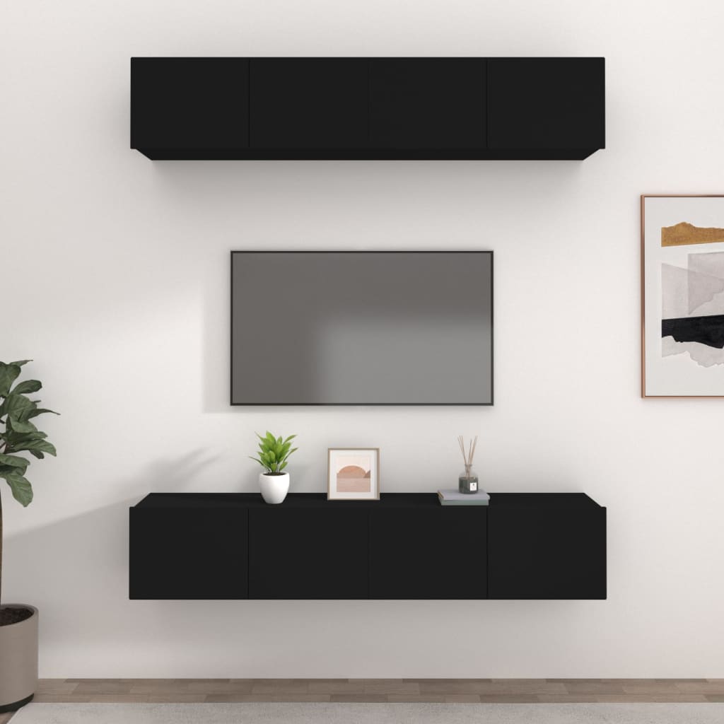 TV skříňky 4 ks černé 80 x 30 x 30 cm kompozitní dřevo