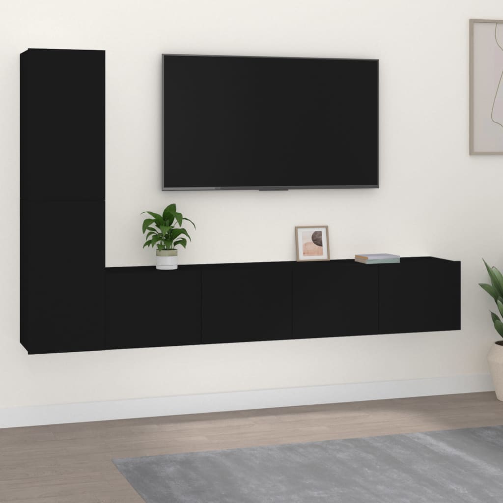 4dílný set TV skříněk černý kompozitní dřevo