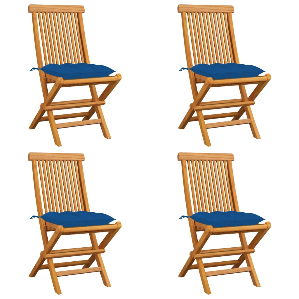 Zahradní židle s modrými poduškami 4 ks masivní teak