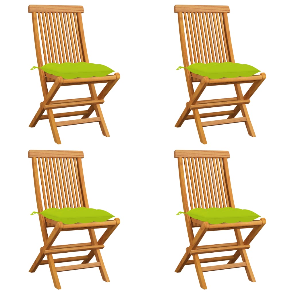Zahradní židle s jasně zelenými poduškami 4 ks masivní teak