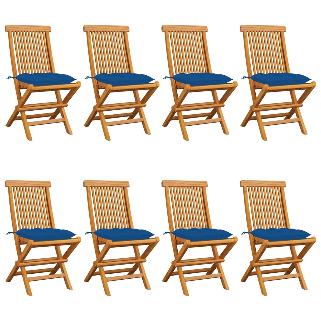 Zahradní židle s modrými poduškami 8 ks masivní teak
