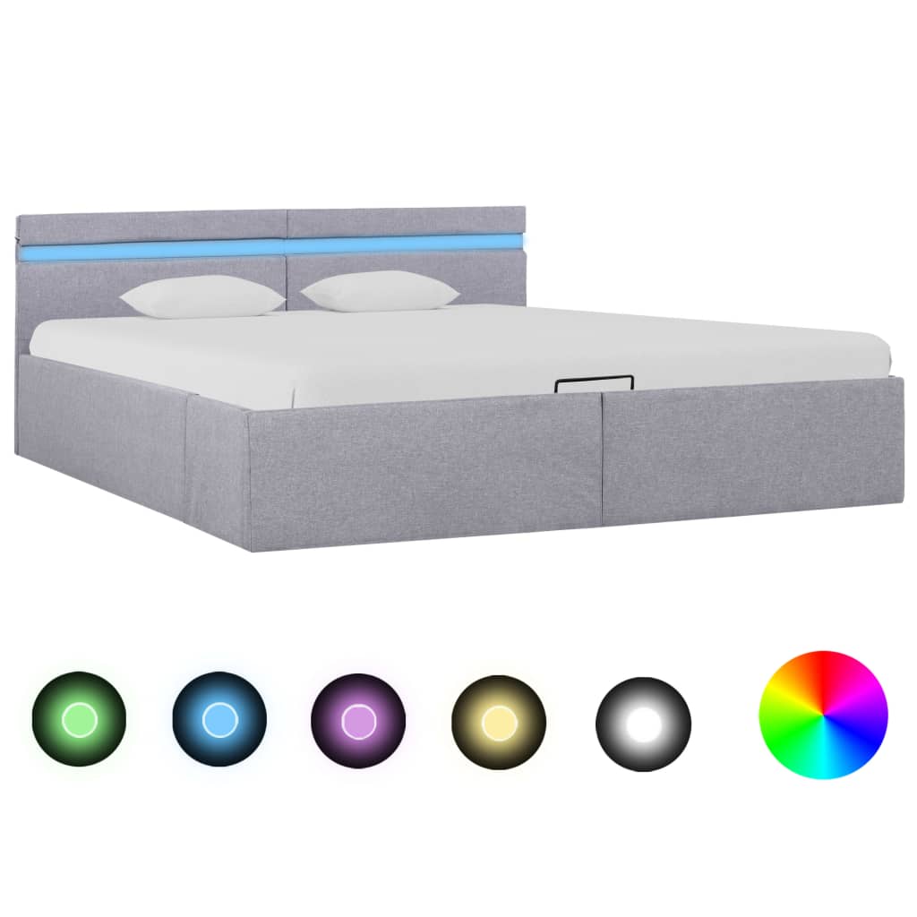 Rám postele úložný prostor LED světle šedý textil 180 x 200 cm