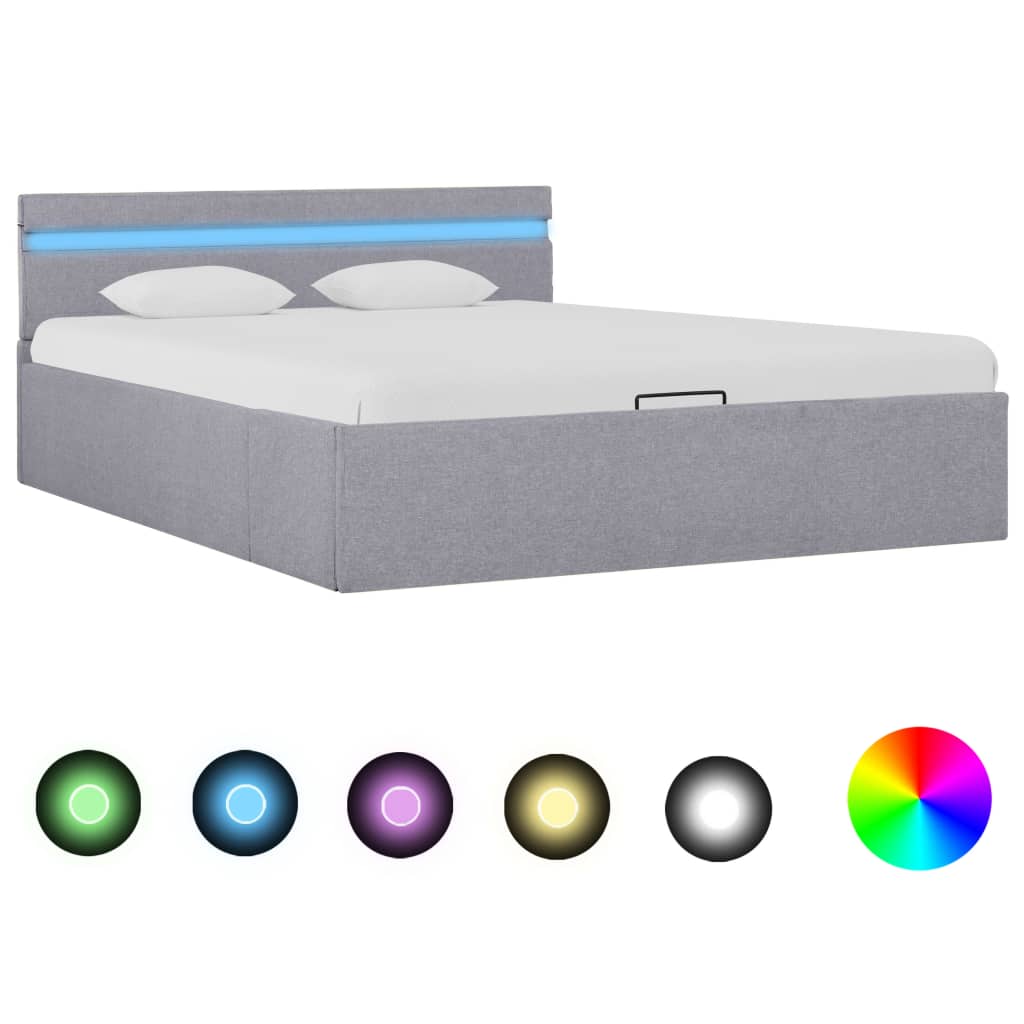 Rám postele LED úložný prostor světle šedý textil 140 x 200 cm