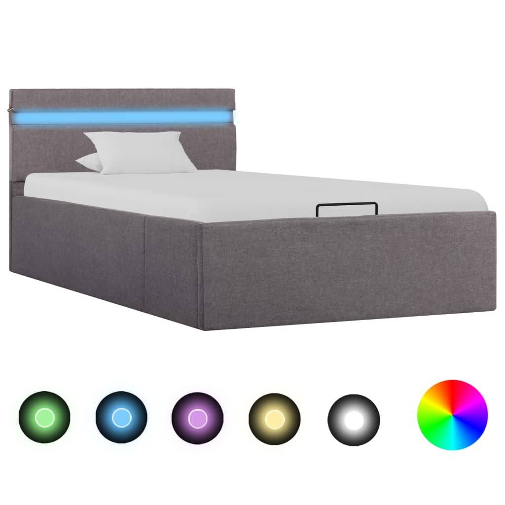 Rám postele s úložným prostorem LED taupe textil 90 x 200 cm