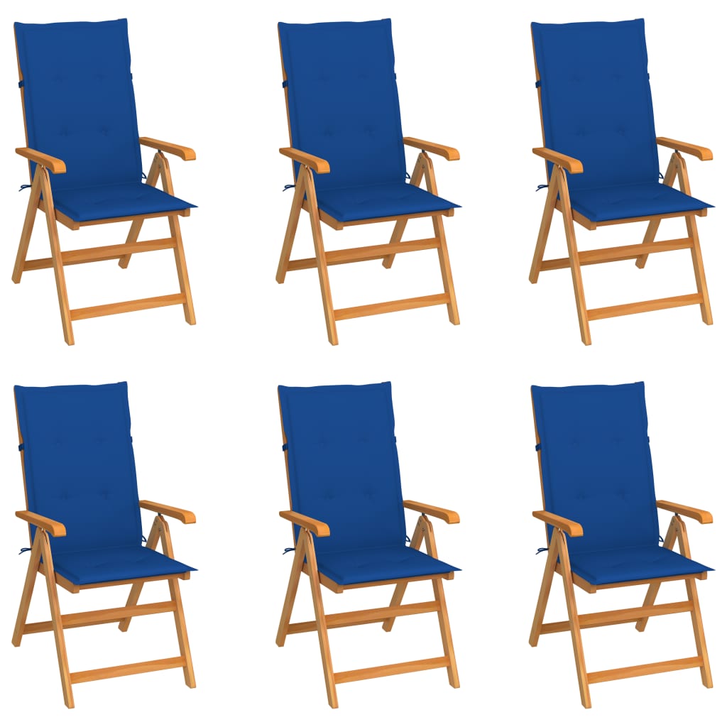 Zahradní židle 6 ks s královsky modrými poduškami masivní teak