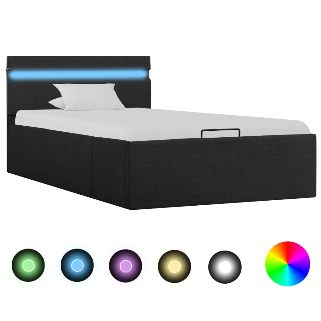 Rám postele s úložným prostorem LED tmavě šedý textil 90x200 cm