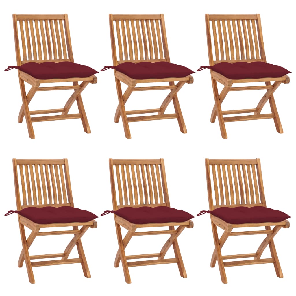 Skládací zahradní židle s poduškami 6 ks masivní teakové dřevo
