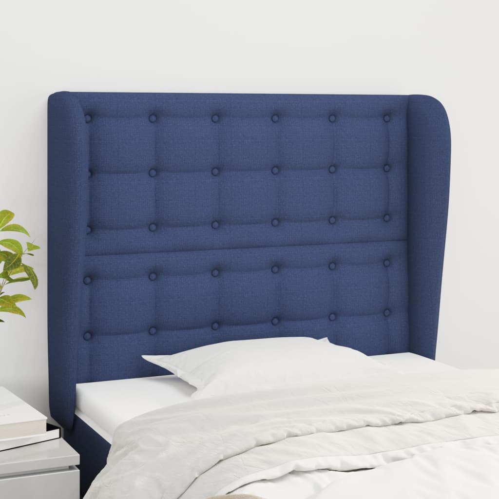 Čelo postele typu ušák modré 93x23x118/128 cm textil