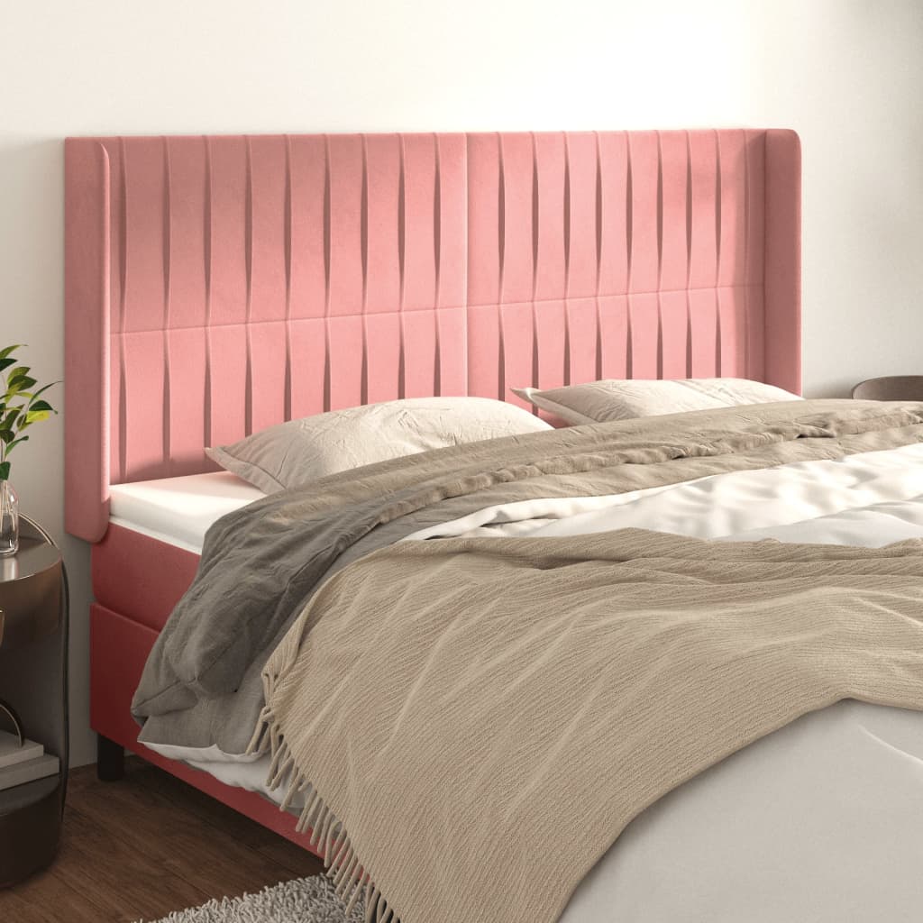 Čelo postele typu ušák růžové 183x16x118/128 cm samet