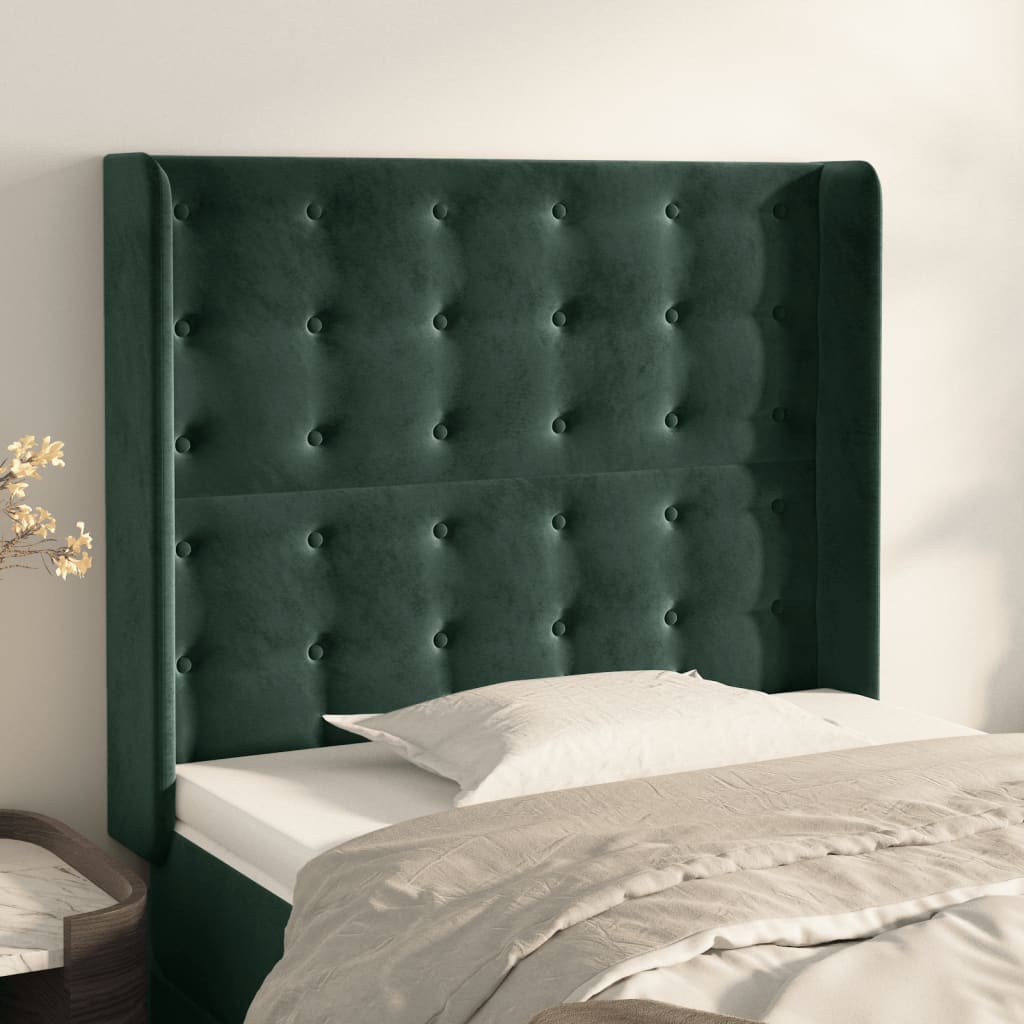 Čelo postele typu ušák tmavě zelené 83x16x118/128 cm samet