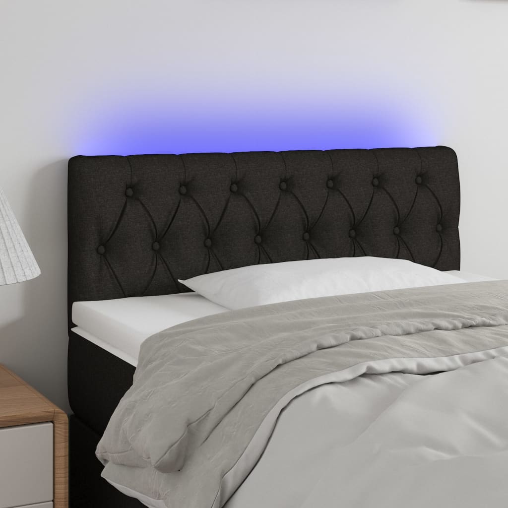 Čelo postele s LED černé 100 x 7 x 78/88 cm textil