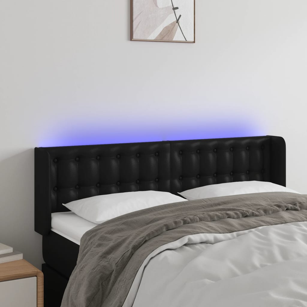 Čelo postele s LED černé 147 x 16 x 78/88 cm umělá kůže