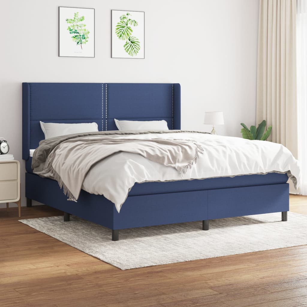 Box spring postel s matrací modrá 160x200 cm textil