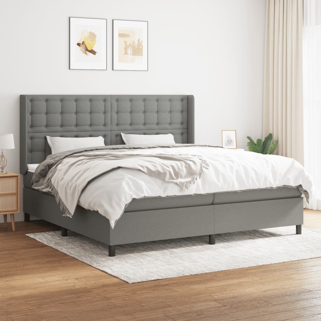 Box spring postel s matrací tmavě šedá 200x200 cm textil