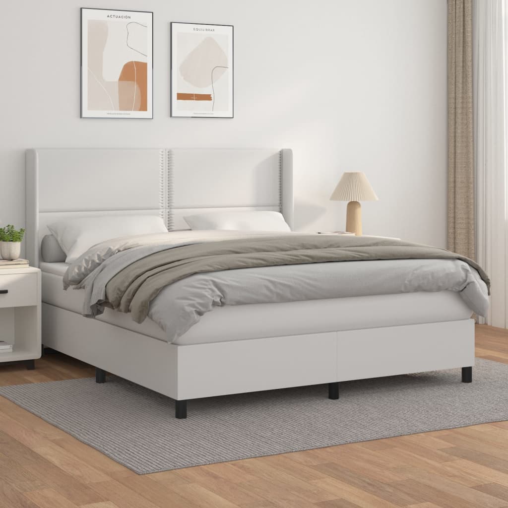 Box spring postel s matrací bílá 160x200 cm umělá kůže