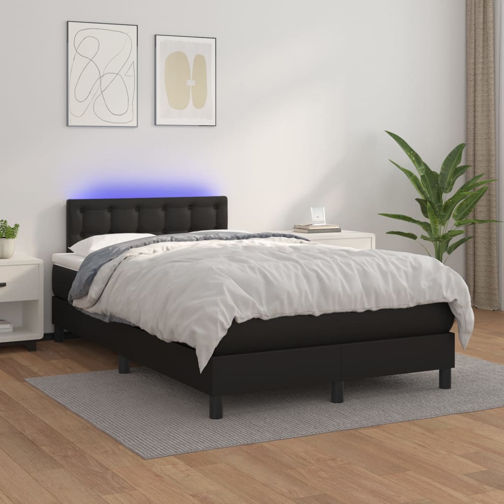 Box spring postel s matrací a LED černá 120x200 cm umělá kůže