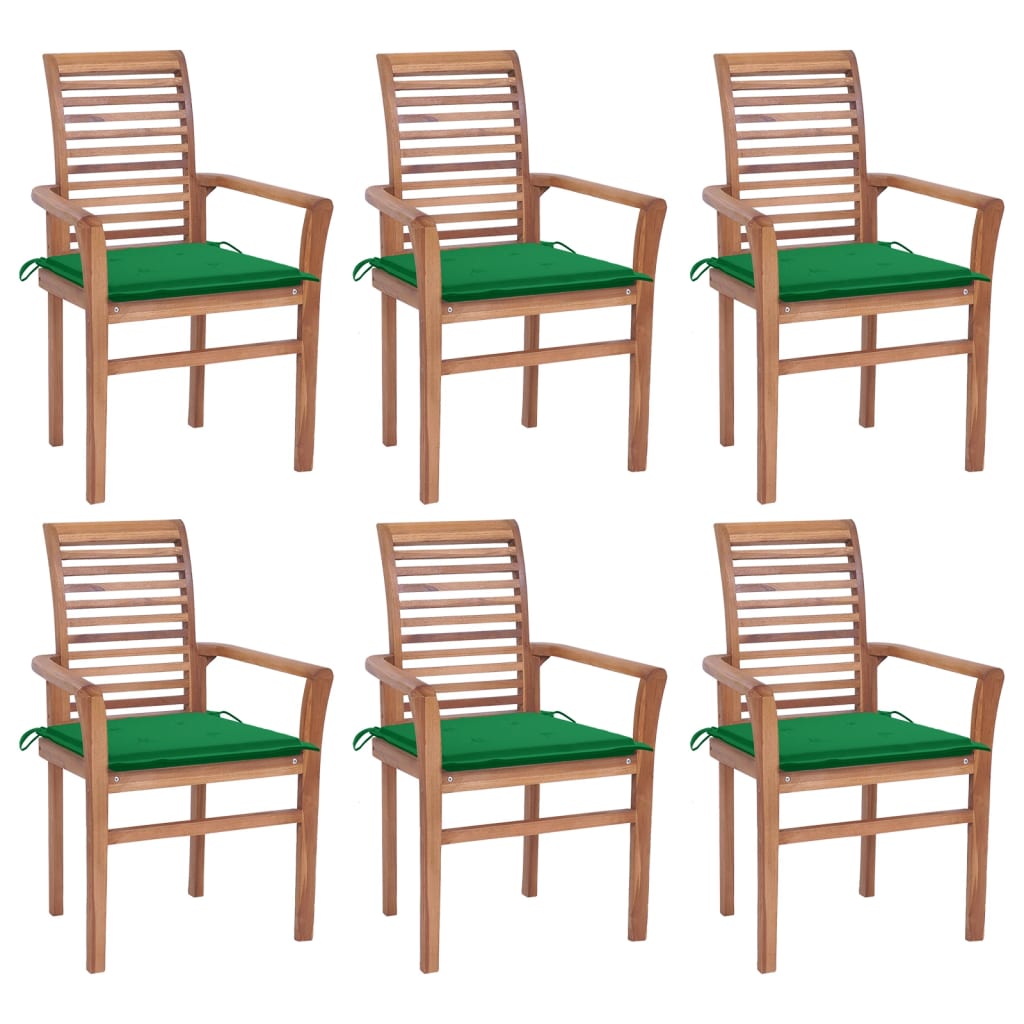 Jídelní židle 6 ks zelené podušky masivní teak