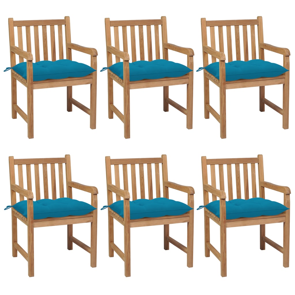 Zahradní židle 6 ks se světle modrými poduškami masivní teak