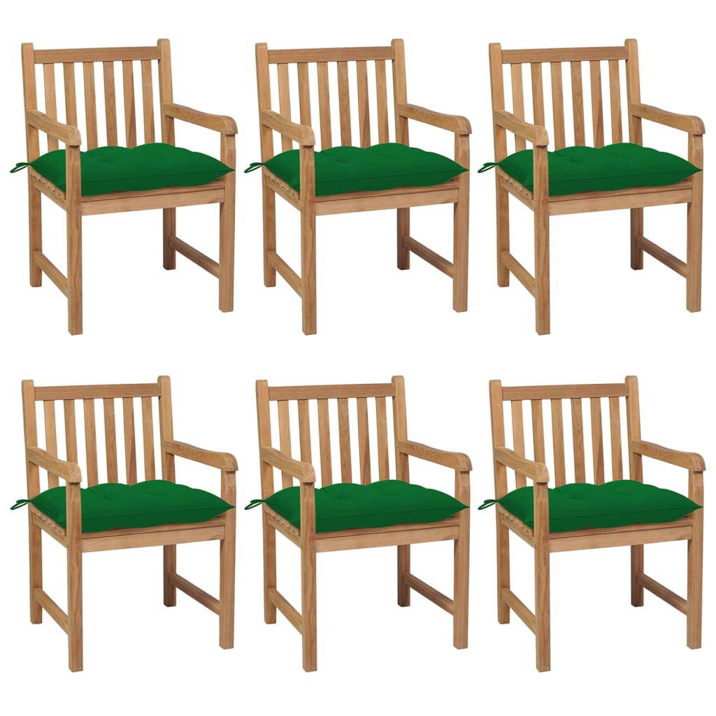 Zahradní židle 6 ks zelené podušky masivní teak