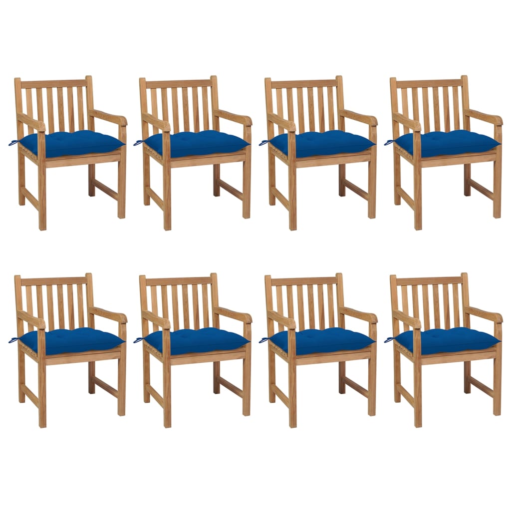 Zahradní židle 8 ks modré podušky masivní teak