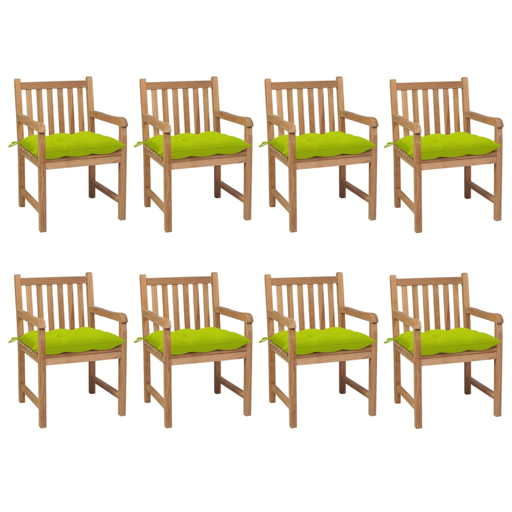 Zahradní židle 8 ks s jasně zelenými poduškami masivní teak