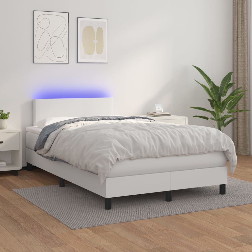 Box spring postel s matrací a LED bílá 120x200 cm umělá kůže