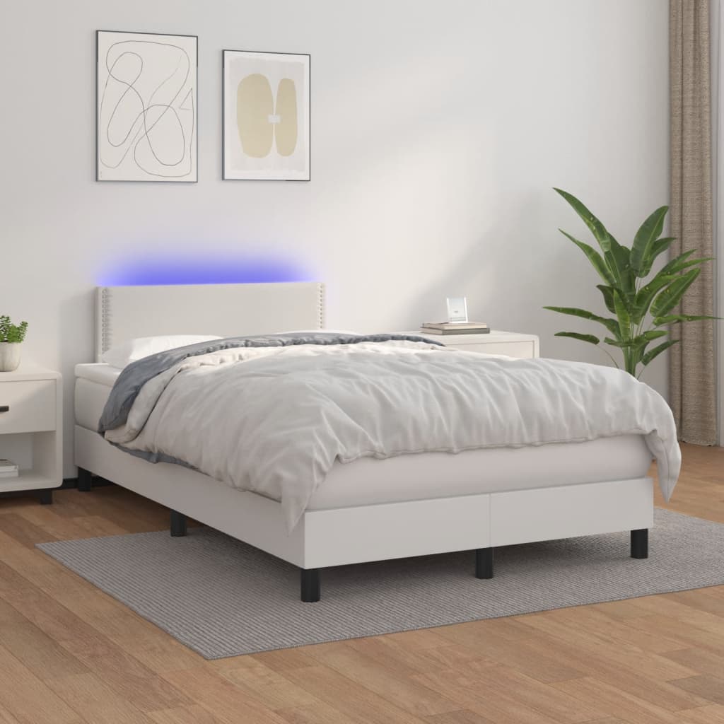 Box spring postel s matrací a LED bílá 120x200 cm umělá kůže