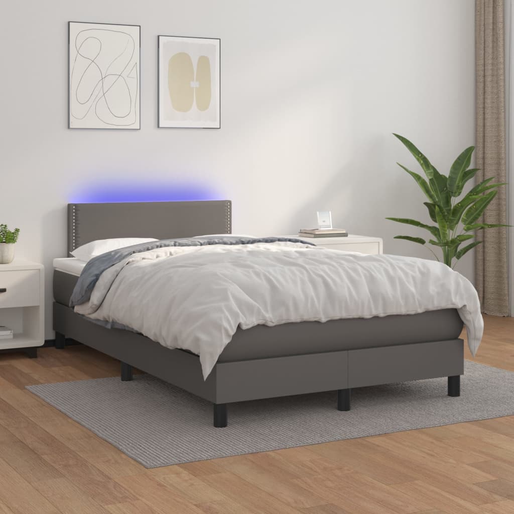 Box spring postel s matrací a LED šedá 120x200 cm umělá kůže