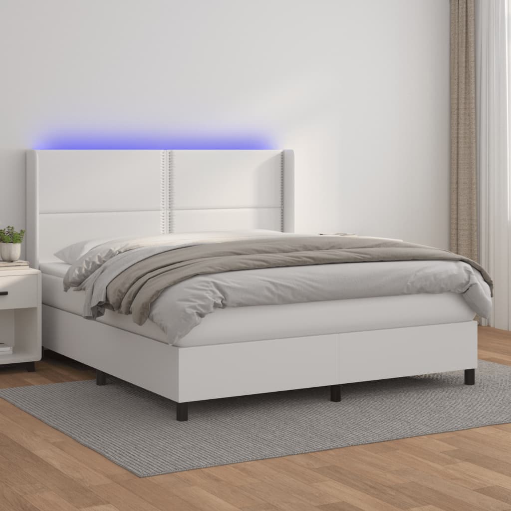 Box spring postel s matrací a LED bílá 160x200 cm umělá kůže