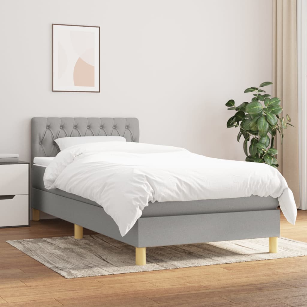 Box spring postel s matrací světle šedá 90x190 cm textil