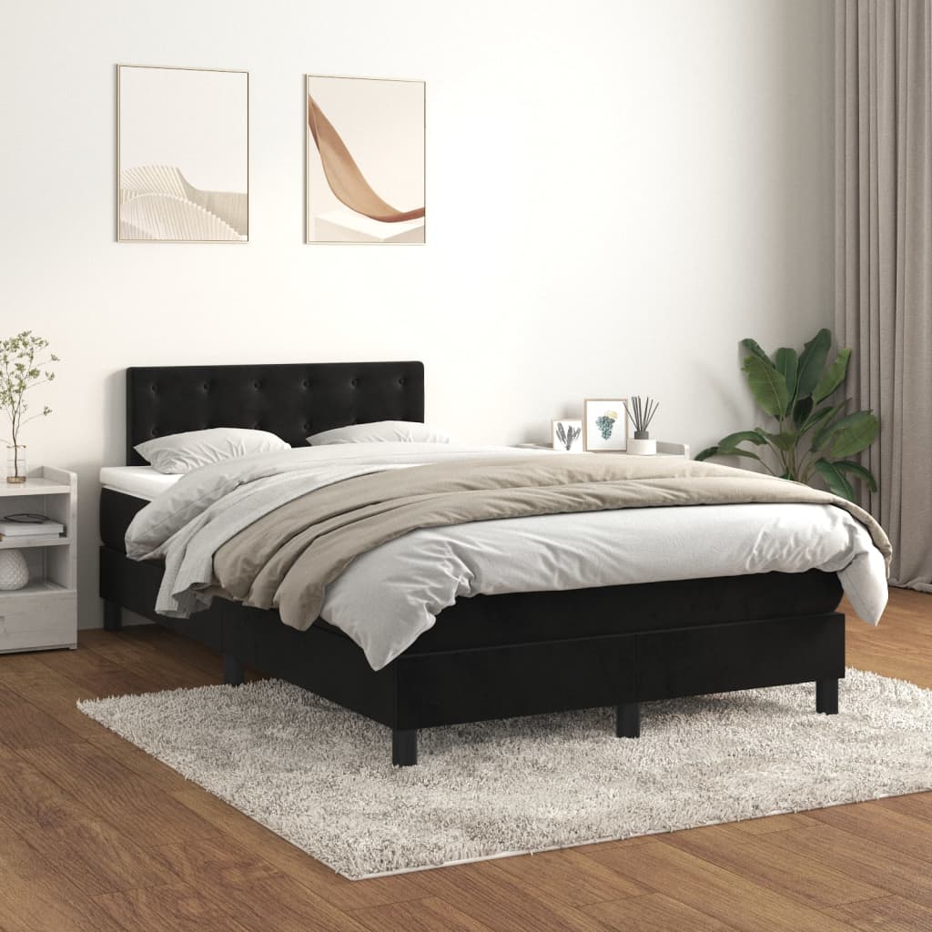 Box spring postel s matrací černá 120 x 200 cm samet