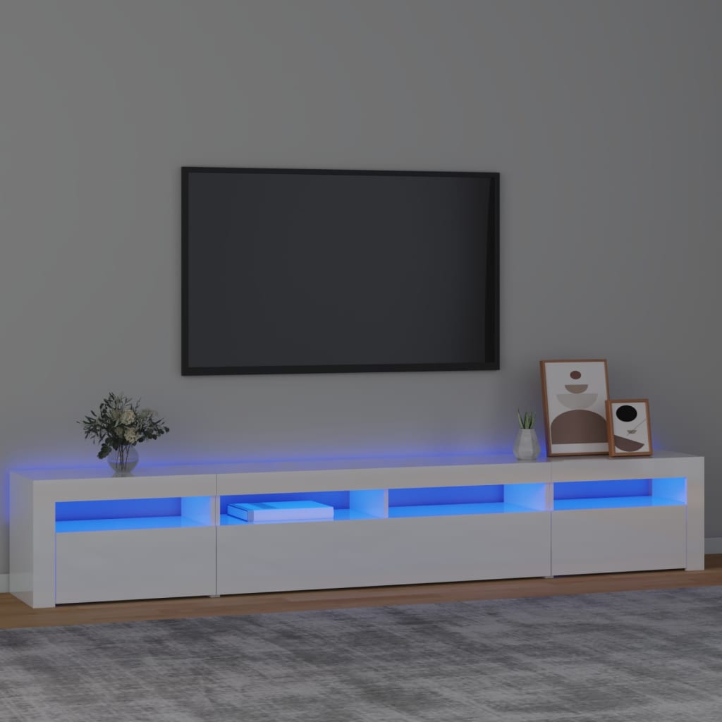 TV skříňka s LED osvětlením bílá vysoký lesk 240x35x40 cm