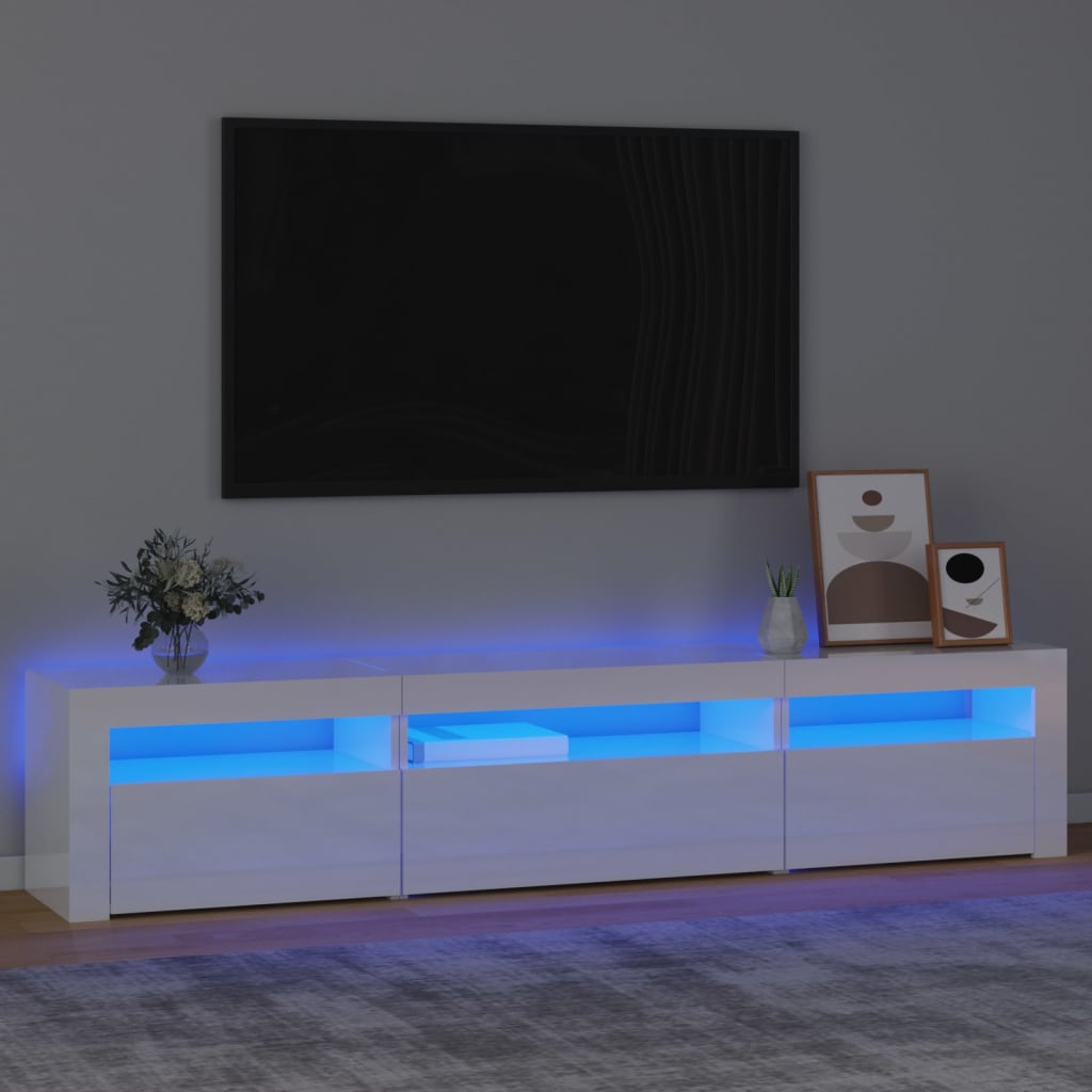 TV skříňka s LED osvětlením bílá vysoký lesk 195x35x40 cm