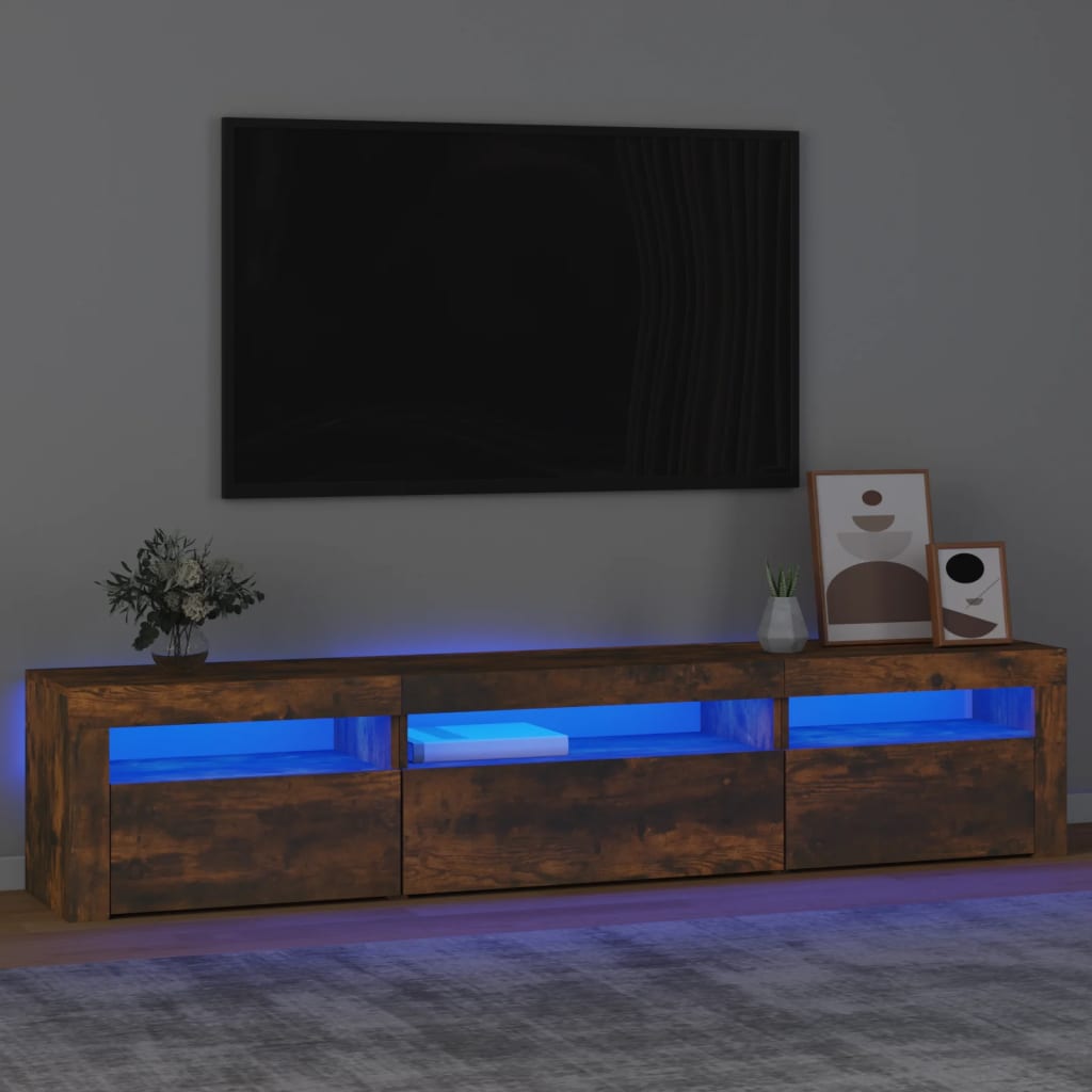 TV skříňka s LED osvětlením kouřový dub 195x35x40 cm