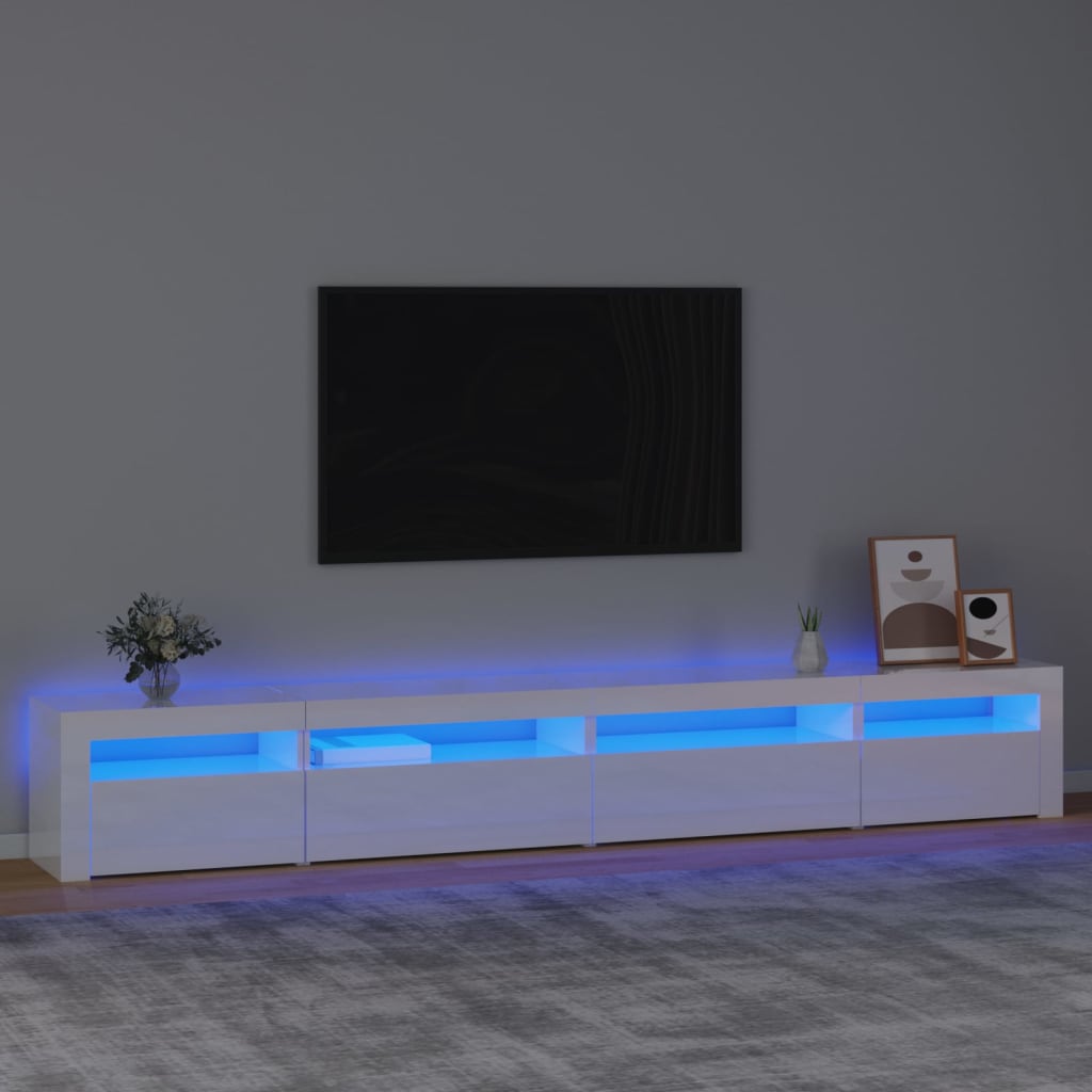 TV skříňka s LED osvětlením bílá vysoký lesk 270 x 35 x 40 cm
