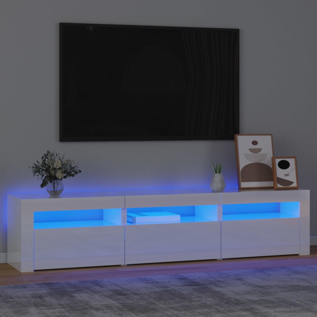 TV skříňka s LED osvětlením bílá vysoký lesk 180x35x40 cm