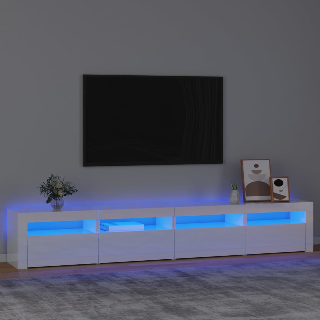 TV skříňka s LED osvětlením bílá vysoký lesk 240x35x40 cm