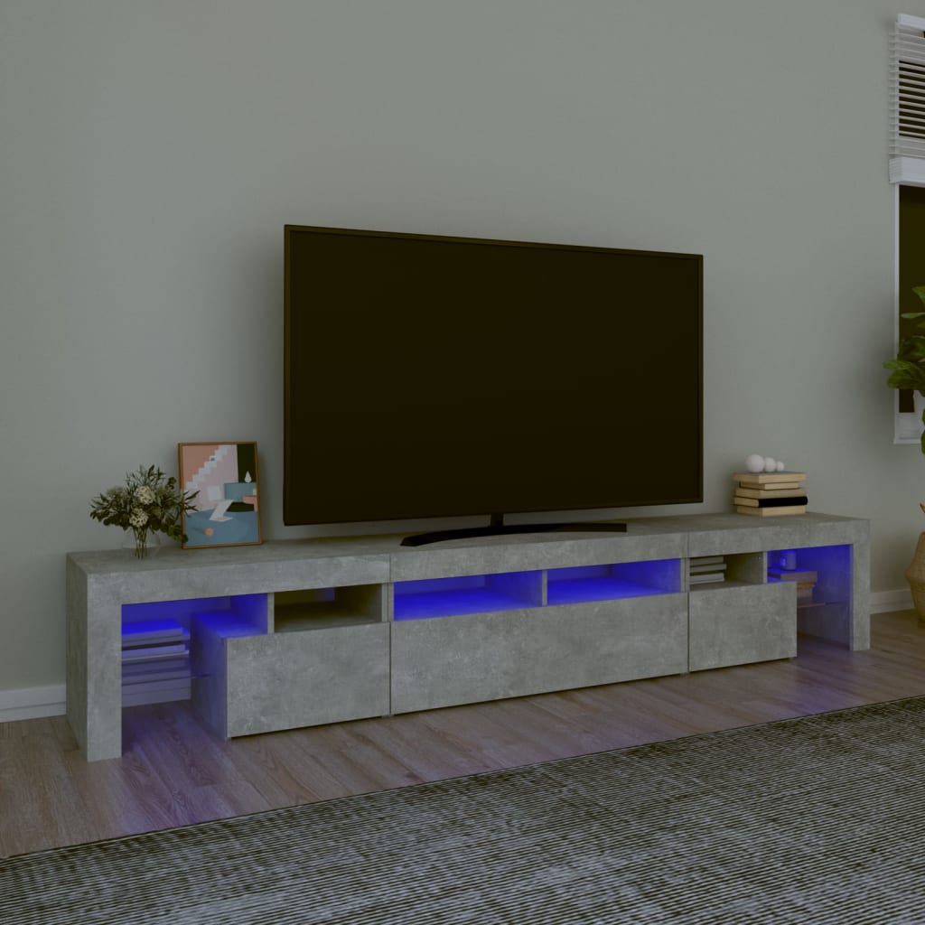 TV skříňka s LED osvětlením betonově šedá 230x36,5x40 cm