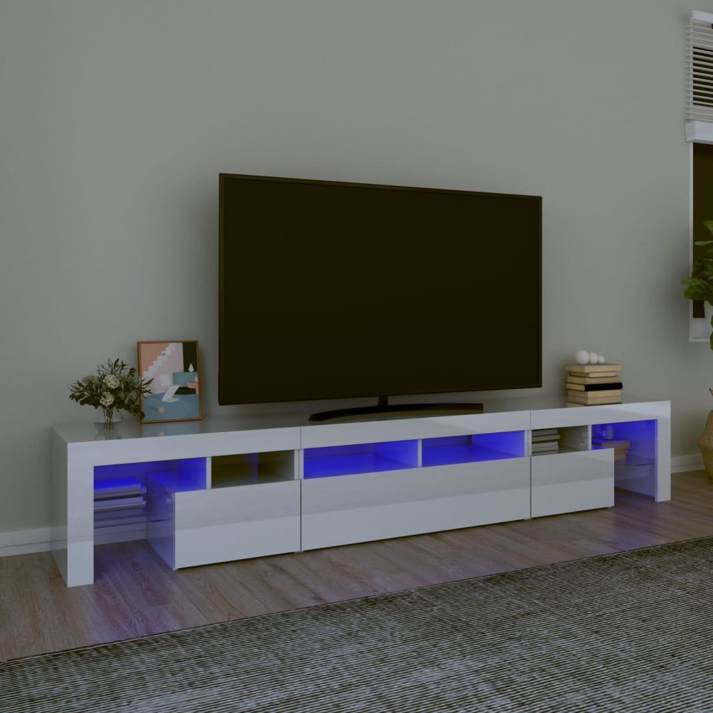 TV skříňka s LED osvětlením bílá vysoký lesk 230x36,5x40 cm