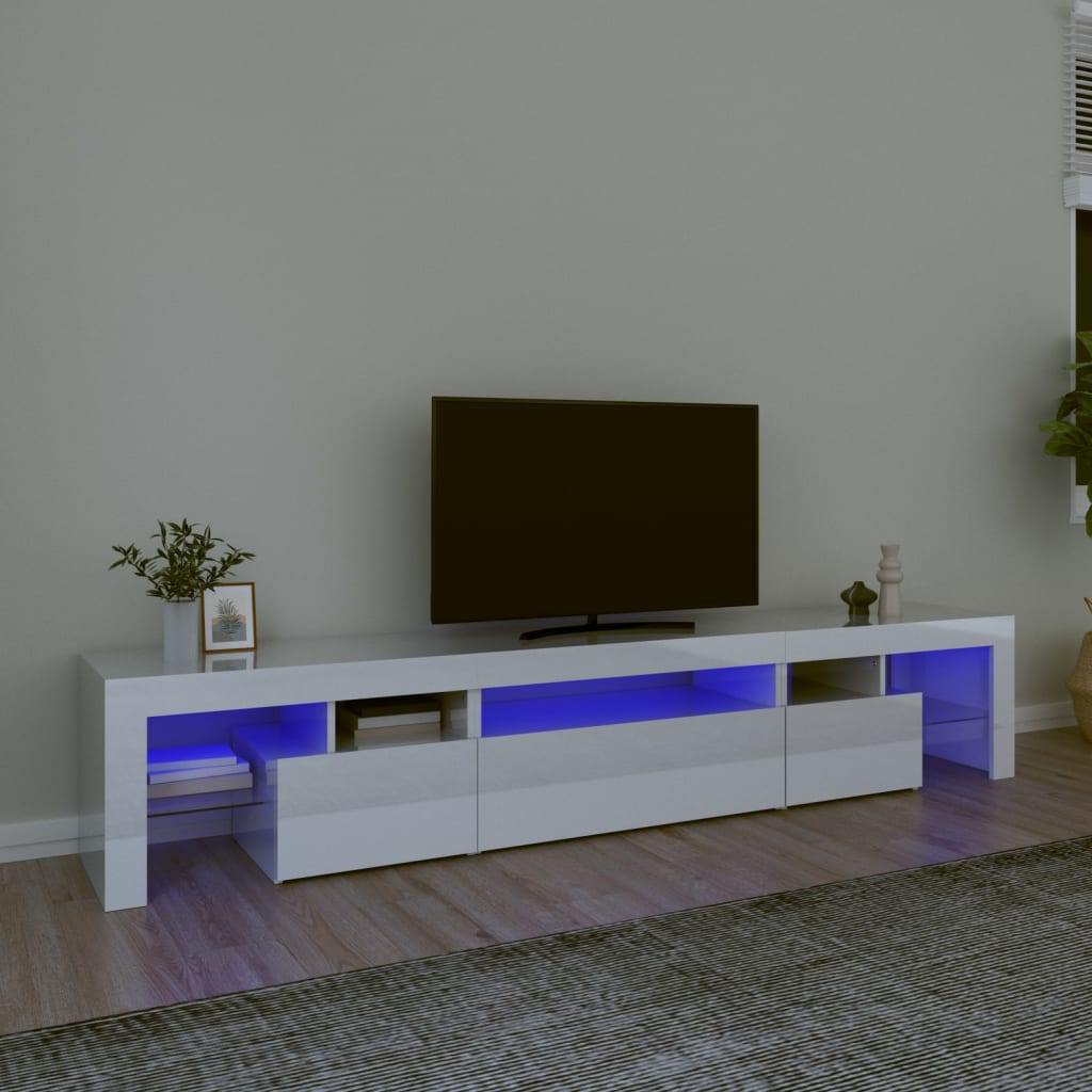 TV skříňka s LED osvětlením bílá vysoký lesk 215x36,5x40 cm