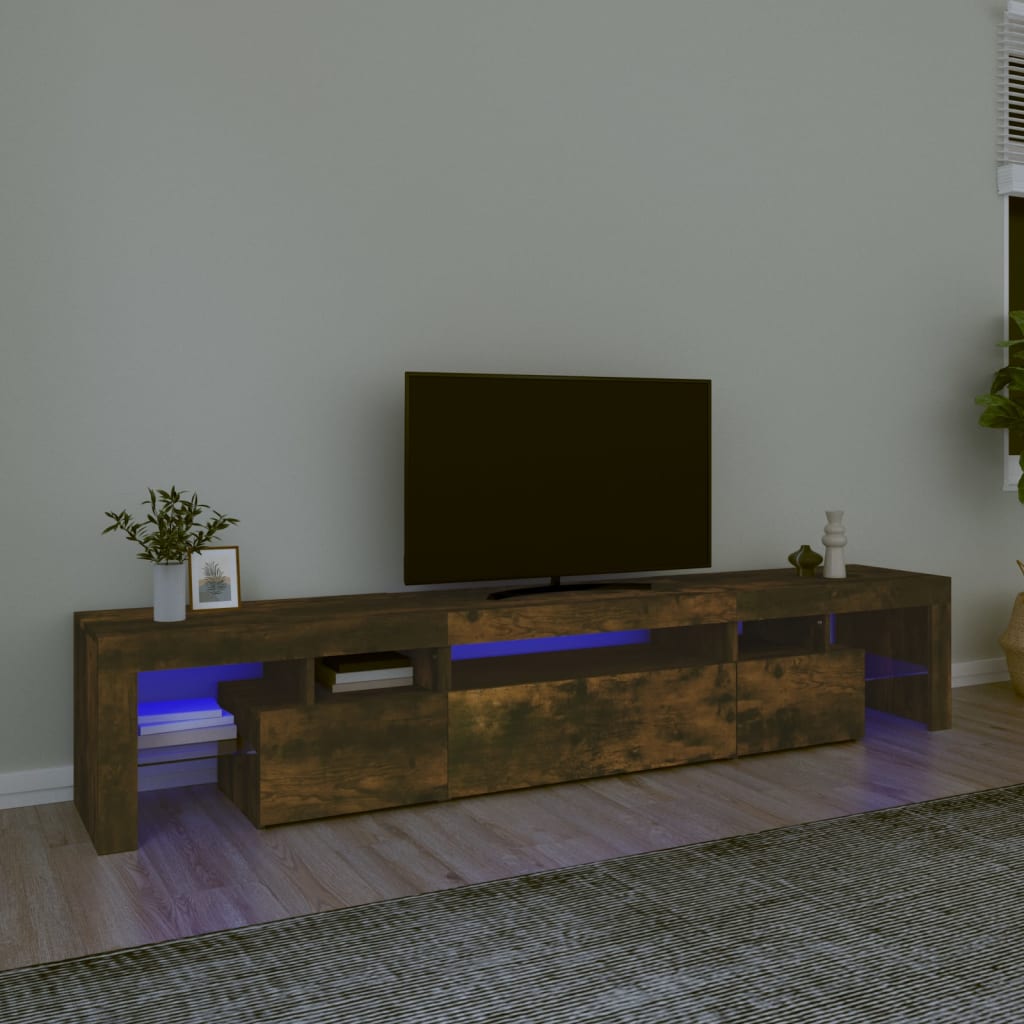 TV skříňka s LED osvětlením kouřový dub 215x36,5x40 cm