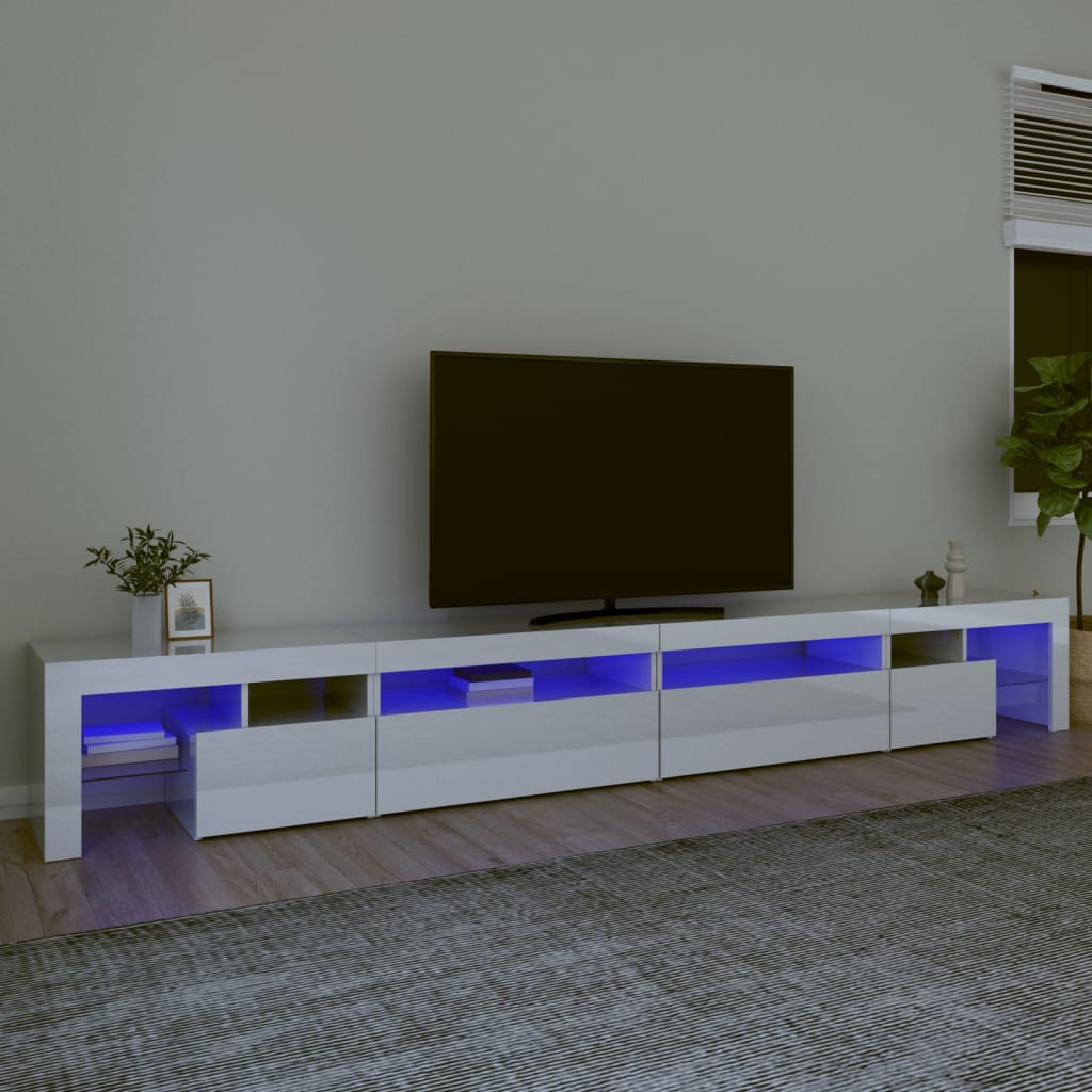 TV skříňka s LED osvětlením bílá vysoký lesk 290x36,5x40 cm