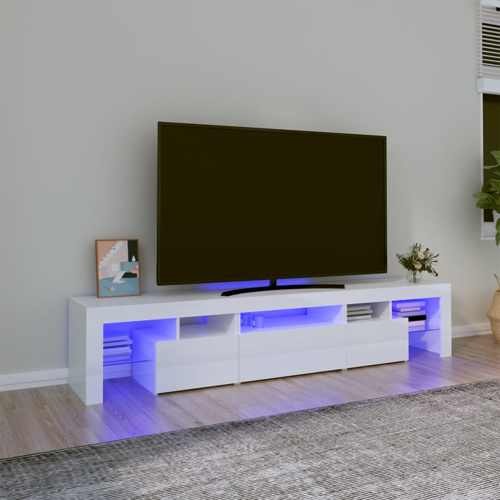 TV skříňka s LED osvětlením bílá vysoký lesk 200x36,5x40 cm