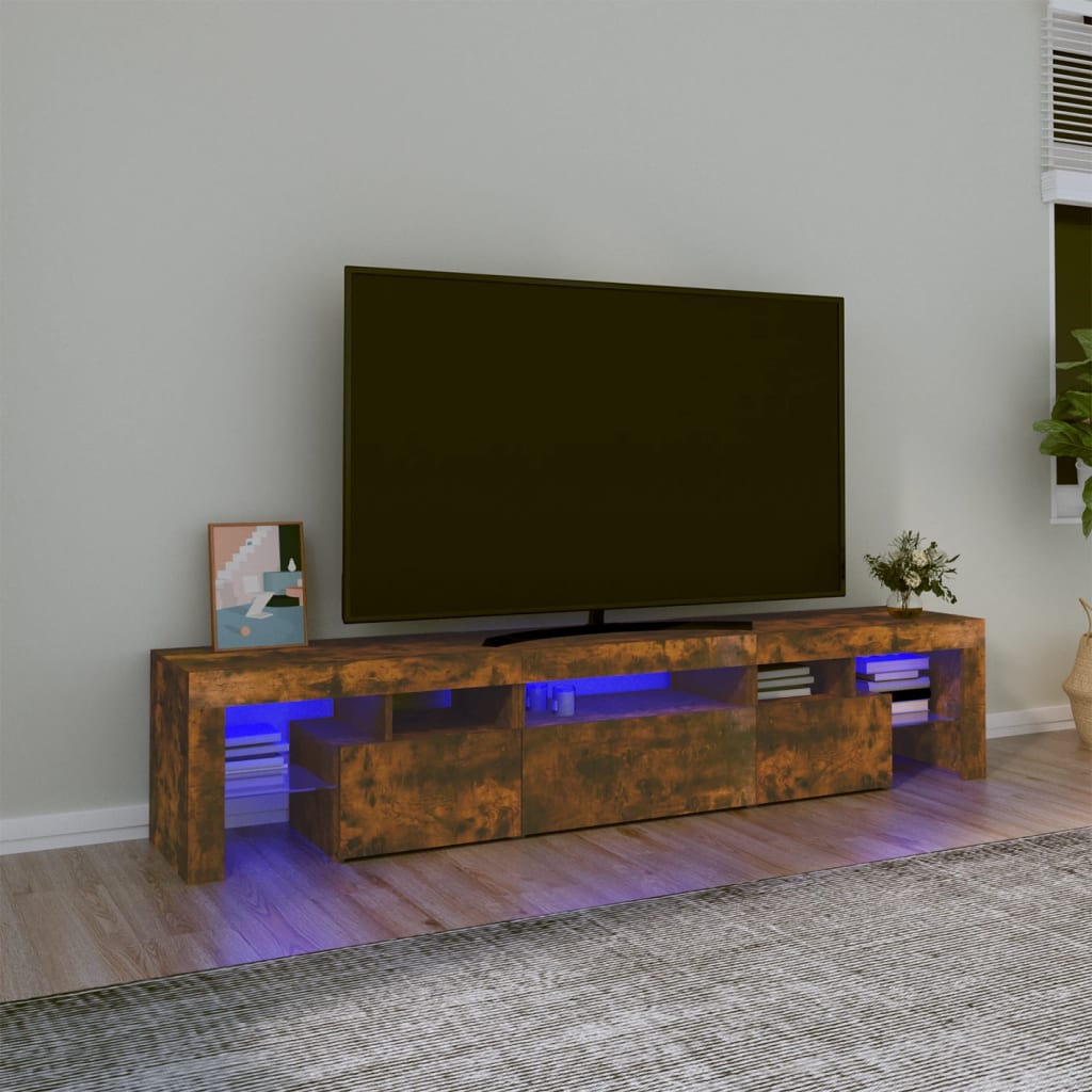 TV skříňka s LED osvětlením kouřový dub 200x36,5x40 cm