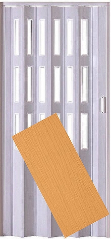 Plastové shrnovací dveře LUCIANA buk ŠÍŘKA: 119,5cm, PROVEDENÍ: TŘI ŘADY PROSKLENÍ