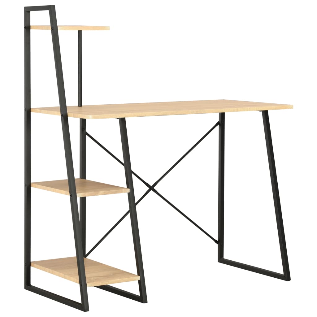 PETROMILA Psací stůl s poličkami černý a dubový odstín 102 x 50 x 117 cm
