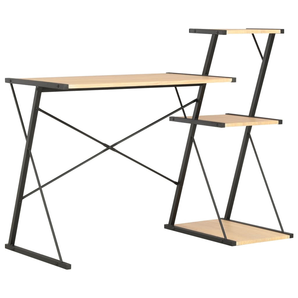 PETROMILA Psací stůl s poličkami černý a dubový odstín 116 x 50 x 93 cm